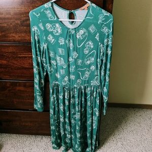 Modcloth green vintage camera print dress medium